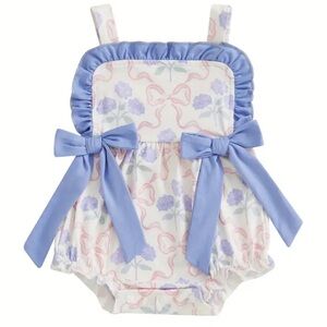 Love Shack Fancy Vibes Floral Baby Romper with Blue Accents